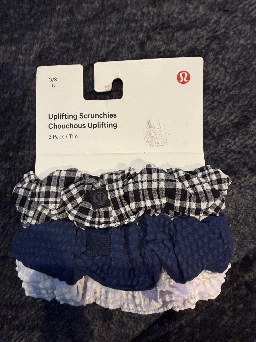 Lululemon Uplifting Scrunchies 3-Pack - Black Plaid, Navy, Light Pink